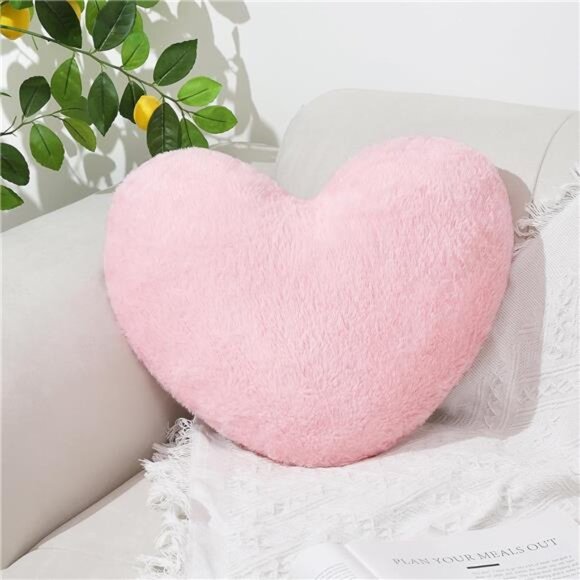Heart Pillow, Pink Heart Shaped Pillow, Soft Faux Rabbit Fur Love Pillow, 12.9¨ - Picture 1 of 2